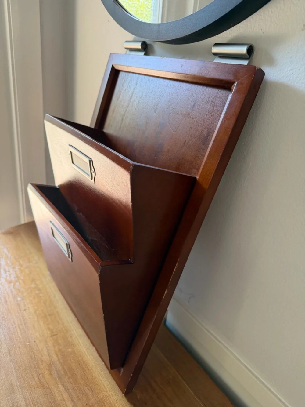 Pottery Barn Cherry Brown Two-Tier Wall File Organizer